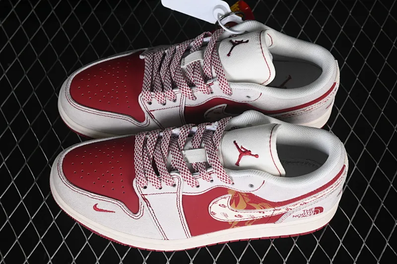 All categories Air Jordan Jordan series basketball shoes Air Jordan 1 Low high-end customized low-top sneakers Air Jordan 1 Low AJ1 Joe 1 Year of the Horse limited edition red and white contrast high-end customized low-top retro basketball shoes JP2026-128